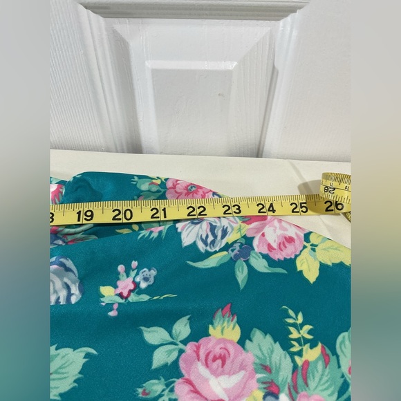 Floral Midi Dress Mumu in Teal with Pink Accents size 3X Casual Grandma Comfy - Picture 5 of 7